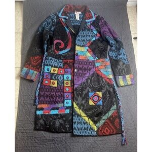 SPIRIT BY SANDY STARKMAN Wearable Art PATCHWORK Button BoHo TRENCH COAT Jacket S